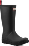 Quarter turn view Women's Hunter Footwear style name W Play Tall Boot in color BLK HNTR. Sku: WT2007RMA-HBL01
