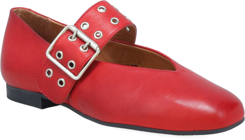 Quarter turn view Women's Miz Mooz Footwear style name Zephyr in color RED. Sku: ZEPHYR-RED