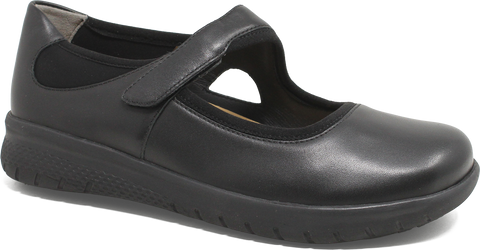 Quarter turn view Women's Ziera Footwear style name Silvani Xf in color BLACK LTHR. Sku: ZR10687B75LE