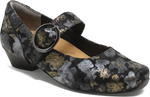 Quarter turn view Women's Ziera Footwear style name Candy W in color BLK MET SD. Sku: ZR10949BTJSU