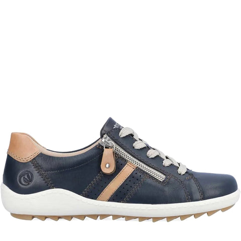 Quarter turn Women's Remonte Footwear style name Liv 32 in color Atlantis/ Bisquit/ Pazifik/ Lugan. Sku: R1432-14